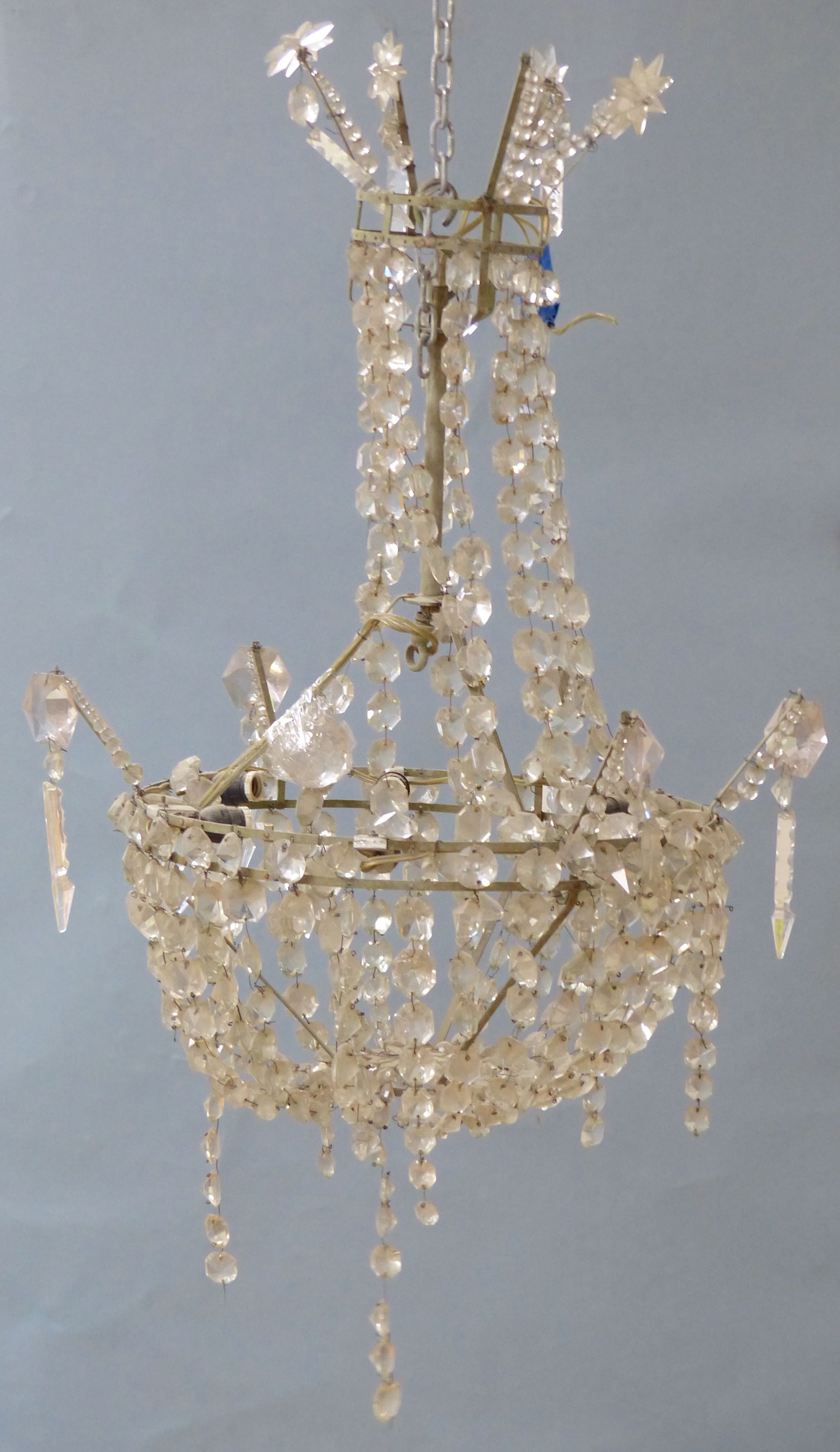 A French glass lustre bag chandelier